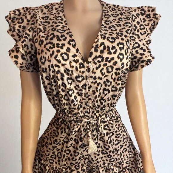 Leopard Women Button Ruffle Romper - Picture 3 of 8